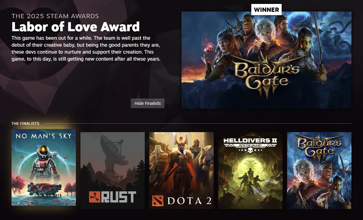 Baldur's Gate 3 Labor of Love award winner featured in new games 2026 roundup
